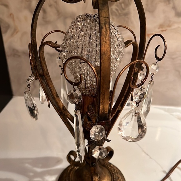 Vintage Hollywood Regency 18” Table Lamp Glass Prism Tole Metal - Gold Gilt - Picture 6 of 15